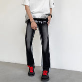 Men Jeans Water-Washing Embroidery Jeans Bootcut Trousers